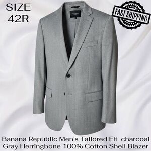 Banana Republic Tailored Fit Gray Herringbone 100% Cotton Shell Blazer Mens 42R